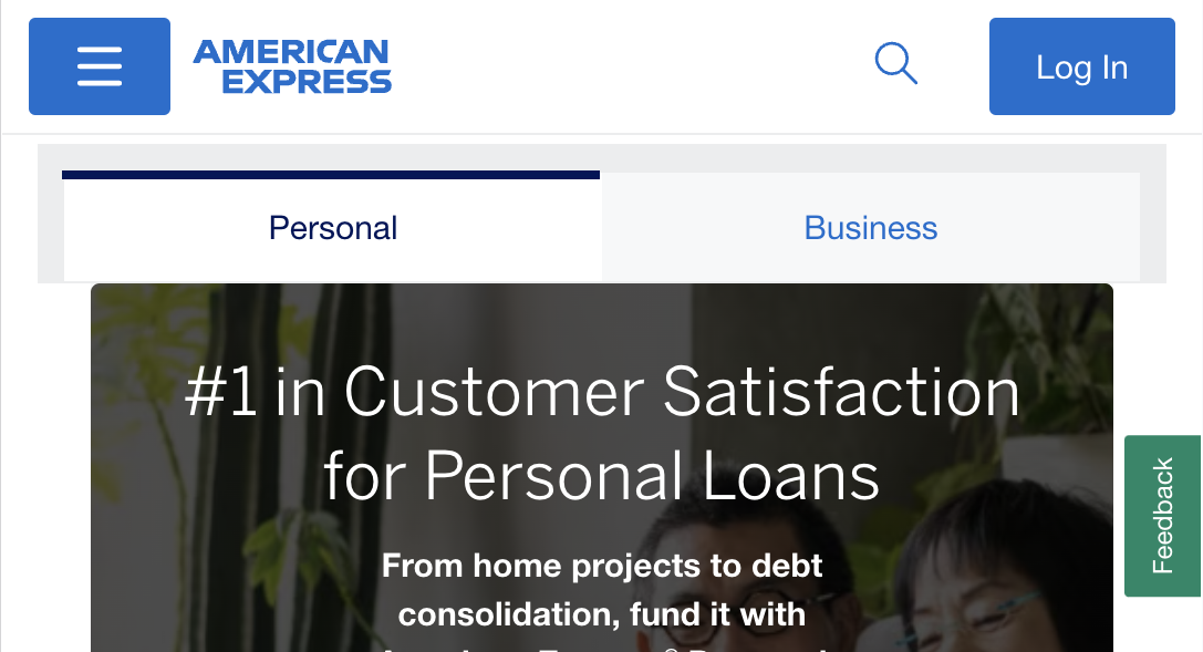 Screenshot of the American Express website