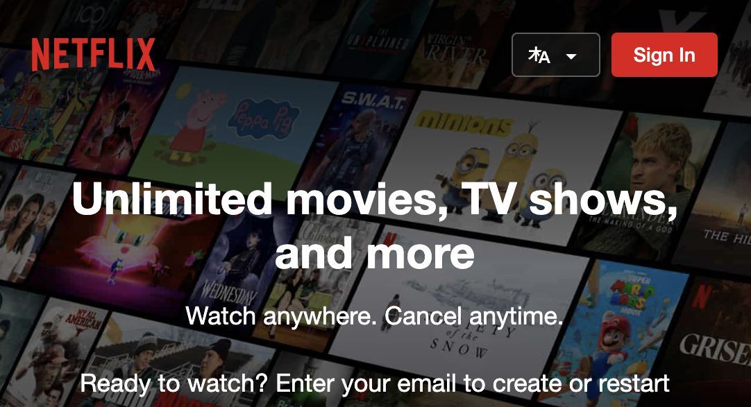 Screenshot of the Netflix website