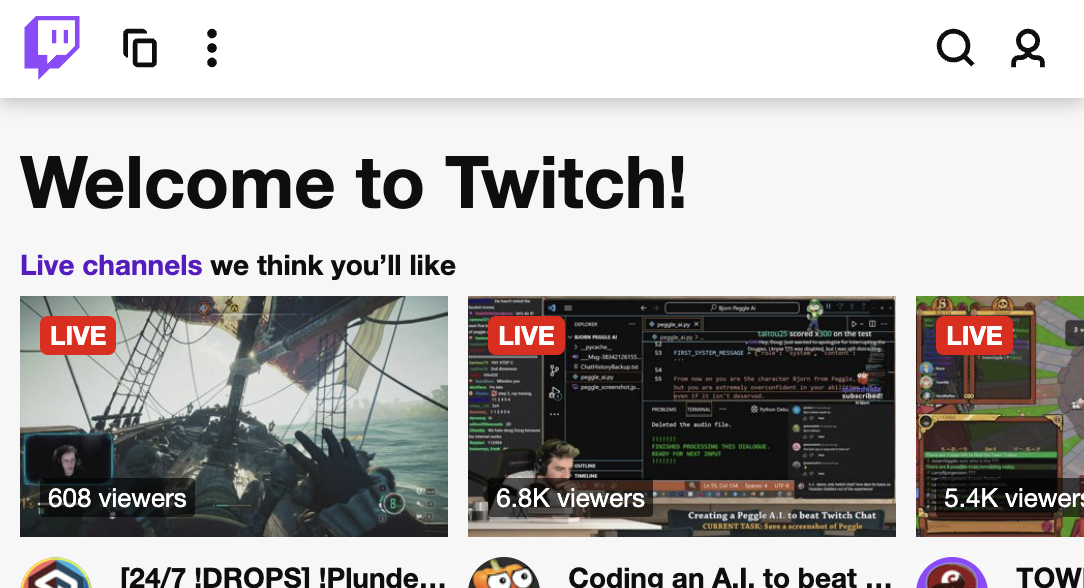 Screenshot of the Twitch website