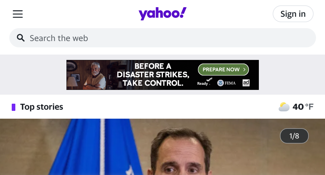Screenshot of the Yahoo! website