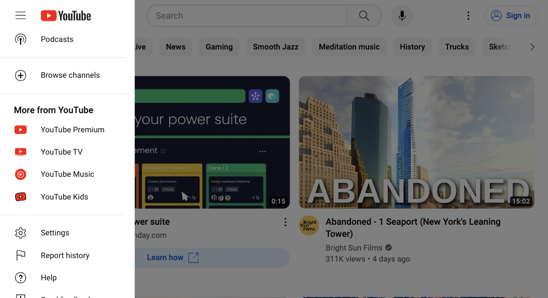 Screenshot of the YouTube website